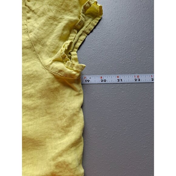 C&C California Linen Button Down Round Neck Blouse Womens Small Yellow - Picture 6 of 7